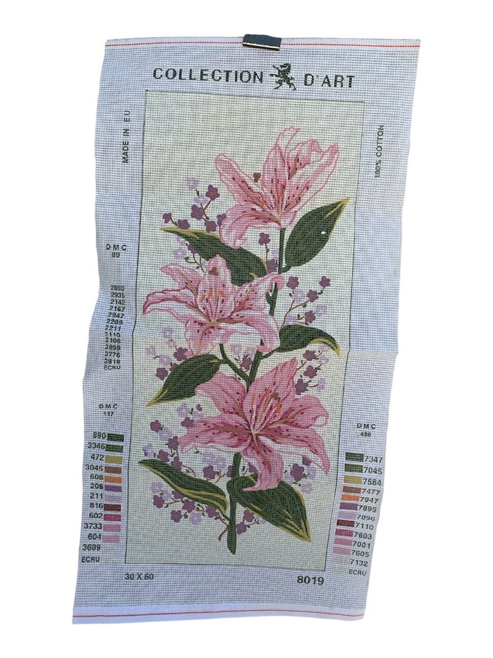 Collection D'Art Stamped Needlepoint Canvas (Item # 8019 - Pink Lilies)
